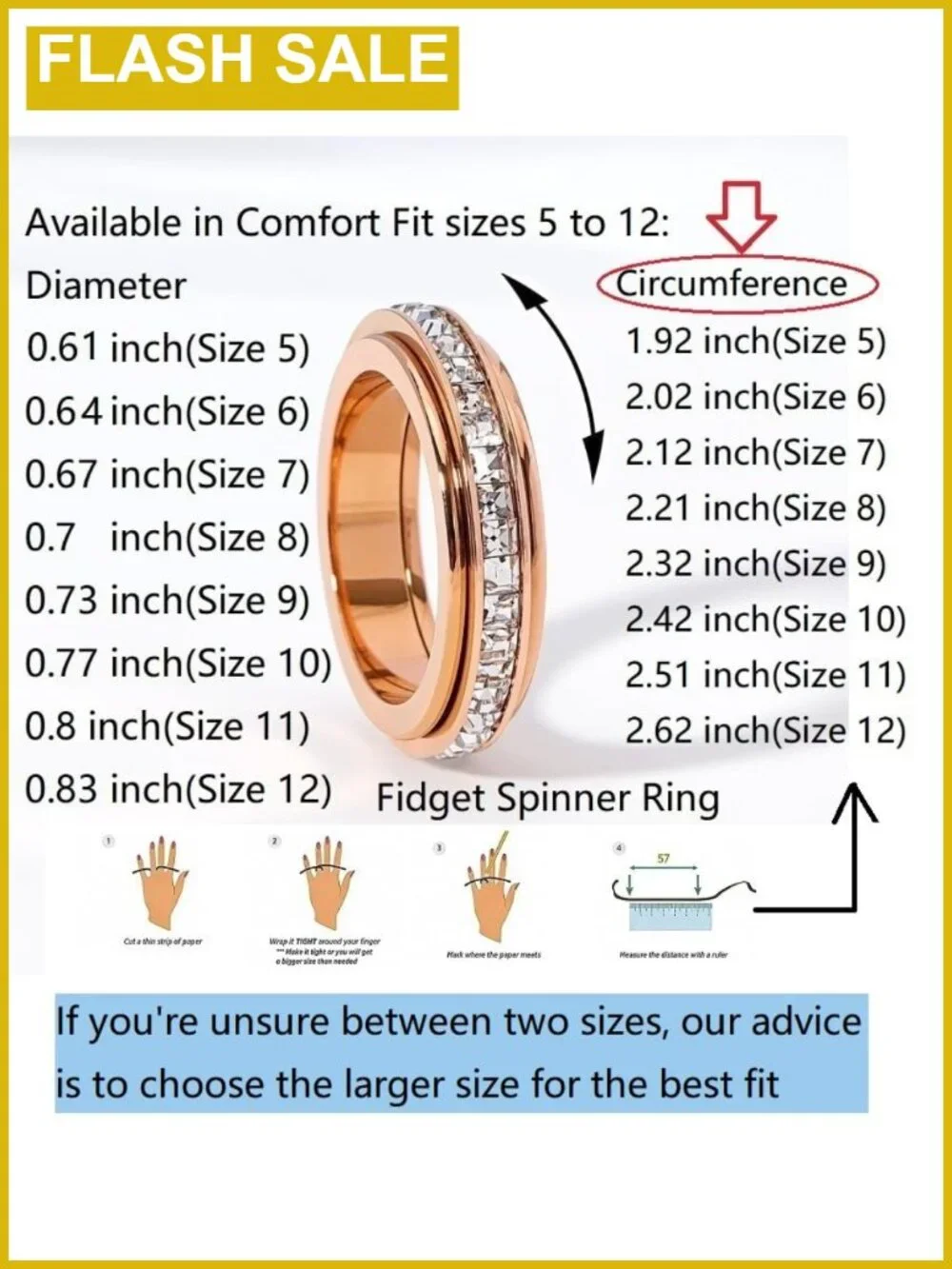 Titanium Steel Anxiety Ring for Women Fidget Spinner Ring Stress Relief Gift